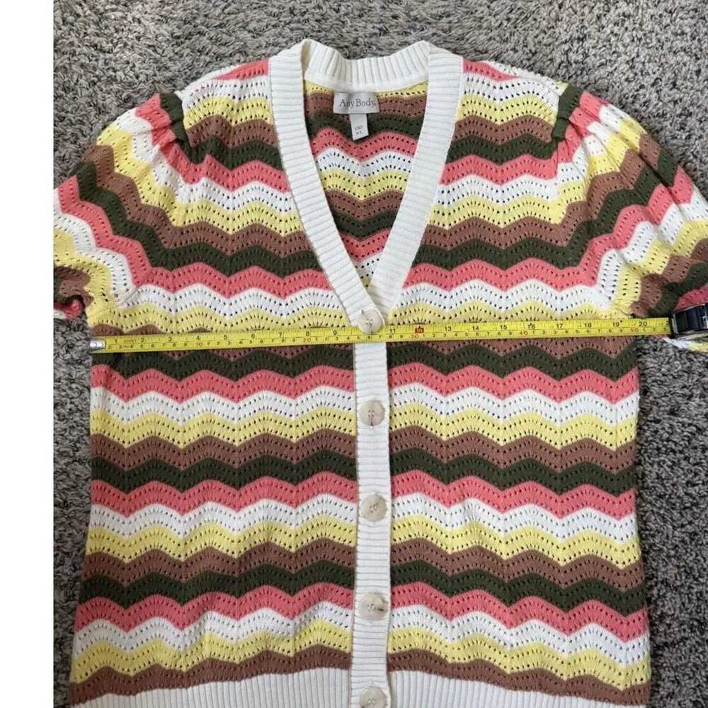 AnyBody Chevron Pointelle Knit Puff‎ Sleeve Cardigan - Size XL